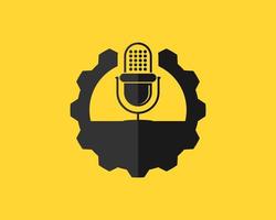 Mechanical gear with podcast microphone inside vector