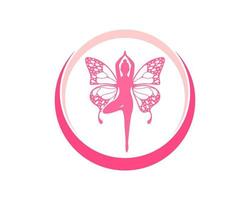 Women yoga with butterfly wings and swoosh vector