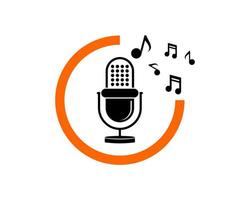 Podcast microphone with music note and circle shape vector