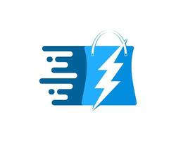 Fast shopping bag with lightning inside vector