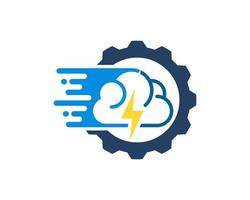 Mechanical gear with fast cloud and lightning inside vector