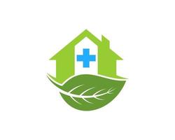 casa de hospital simple con hoja de naturaleza verde vector