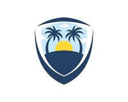 Abstract shield with beautiful view in the beach vector