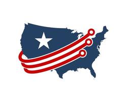 American map with star and swoosh circuit vector