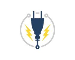 Circle circuit technology with electrical lightning and plug inside vector