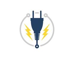 Tecnología de circuito circular con rayo eléctrico y enchufe en el interior. vector