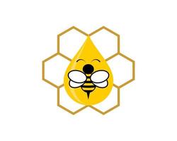Hexagonal bee hive with honey drop and bee vector