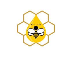 Hexagonal bee hive with honey drop and bee vector