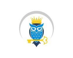 Luxury owl with key and crown vector