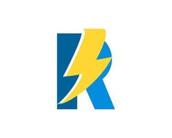 R letter initial with electrical lightning vector