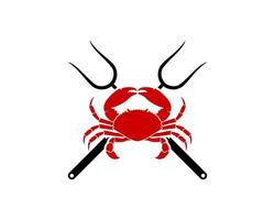 Cross barbeque fork with red crab inside vector