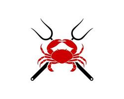 Cross barbeque fork with red crab inside vector