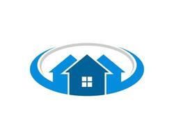 Oval shape and swoosh with three simple house vector