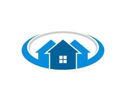 Oval shape and swoosh with three simple house vector