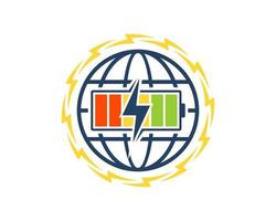 Circular lightning with abstract globe and battery vector