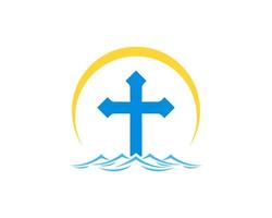 Religion cross with beach wave and swoosh vector