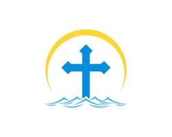 Religion cross with beach wave and swoosh vector