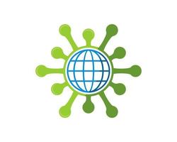 Green virus symbol with abstract globe inside vector