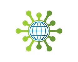 Green virus symbol with abstract globe inside vector