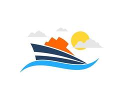 Simple wave with ship and beautiful sky vector