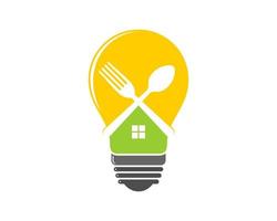 Food idea with fork and spoon in the light bulb vector