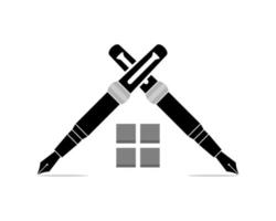 Pen crossed with window house in the middle vector