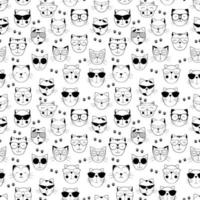 Black white cats with sunglasses. Funny seamless pattern vector