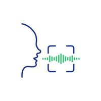 Voice and Speech Recognition line Icon. Scan Voice Command Icon with Sound Wave. Voice Control. Speak or Talk Recognition and Identification line Icon. Human head and Sound Wave. Vector Illustration