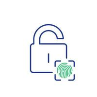 Fingerprint with open lock. Cyber Security, Identity Information, Network Protection. Fingerprint Scan for Unlock Privacy Information. Personal Protect, Security Icon. Vector illustration