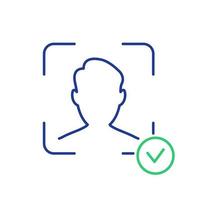 Face Recognition and Identification Line Icon. Face ID Line Icon. Facial Scan and Identification. Facial Recognition System Sign. Biometric Facial Detection pictogram. Vector illustration