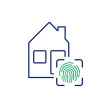 Smart House with Fingerprint Access. Security and Protection of House. Smart Home and Finger Print Identification Line Icon. Vector illustration