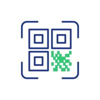 escaneo de código qr. concepto de aplicación de lector de código qr. reconocimiento de iconos o lectura de código qr en estilo plano. icono de línea de aplicación de escáner verde y azul. ilustración vectorial vector