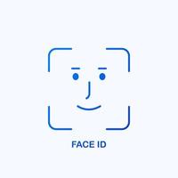 Face identification line icon. Facial recognition system sign. Biometric facial detection pictogram. Face id icon on white background. Face id scanning process. Vector illustration