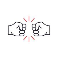 Two Hands Fist Bump line icon. Fists Punching as greeting. Respect, Fight, Conflict and Handshake concept. Punch between two Fists. Vector illustration
