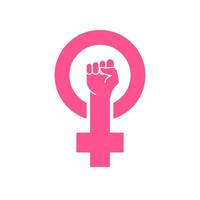 símbolo de protesta feminista. rosa femenino primero, derechos de las mujeres. símbolo del movimiento feminista. signo de poder femenino. silueta de brazo rosa sobre fondo blanco. ilustración vectorial vector