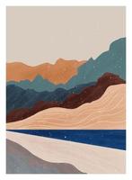 Impresión de arte minimalista moderno de mediados de siglo. Paisajes abstractos de fondos estéticos contemporáneos con sol, luna, mar, bosque, montañas. ilustraciones vectoriales