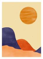Impresión de arte minimalista moderno de mediados de siglo. Paisajes abstractos de fondos estéticos contemporáneos con sol, luna, mar, bosque, montañas. ilustraciones vectoriales vector