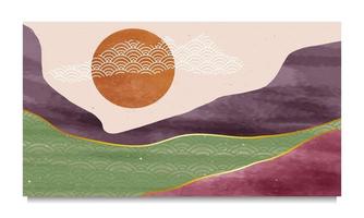 Impresión de arte minimalista moderno de mediados de siglo. Paisajes abstractos de fondos estéticos contemporáneos con sol, luna, mar, bosque, montañas. ilustraciones vectoriales vector
