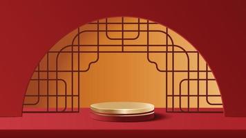 Abstract minimal mock up scene. podium for show product display. stage pedestal or platform. Chinese new year red and gold background. 3D vector