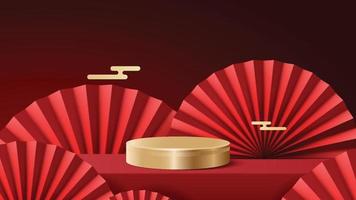 Abstract minimal mock up scene. podium for show product display. stage pedestal or platform. Chinese new year red and gold background. 3D vector