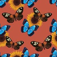 hermosas flores y mariposas diseño de patrones sin fisuras vector