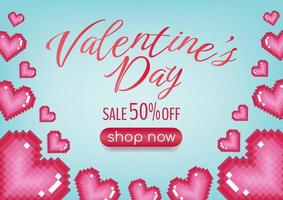 valentine's day sale promotion banner pixel heart icon vector