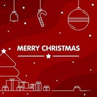 Merry Christmas outline cartoon design on red background. vector