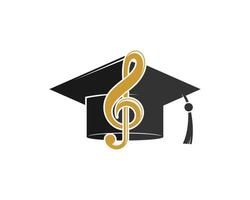 Black graduation hat and music note inside vector