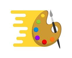 paleta de colores con pincel y salpicaduras de color amarillo vector