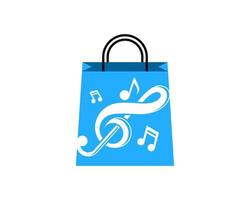 bolsa de compras con nota musical en el interior vector