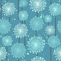 Dandelions seamless pattern with seeds and stems. Meadow and wild flowers repeat blue background. Fluffy and white floral vector with make a wish concept.