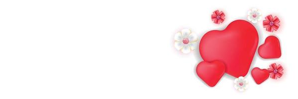 Blank template with hearts and flowers on white background. Template for banners, Valentine's Day, advertisements, cards, invitations, posters. Vector template