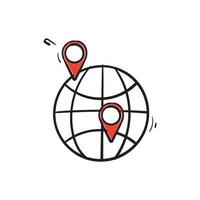 Dibujado a mano globo y mapa símbolo de icono de pin para vector de ilustración de ubicación gps aislado