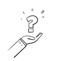 hand drawn doodle question mark on palm hand illustration vector